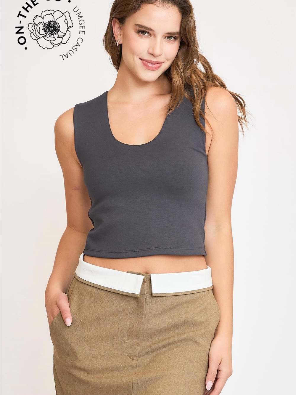 The Sleeveless Crop Tank Top - Charcoal